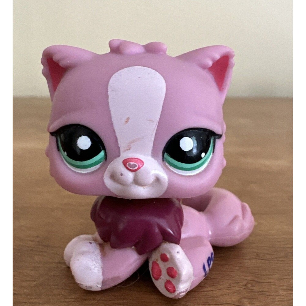 Littlest Pet Shop LPS Persian CAT #2138 Pink & White Green -Eyes Auth Mauve G2